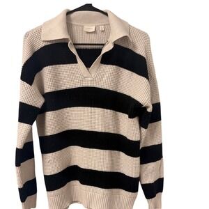 Cyrus Black and Cream V-Neck Polo Women's Sweater Sz M